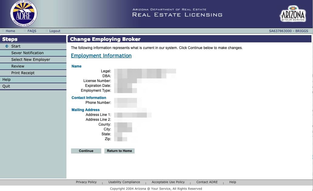 Putting your real estate license on referral through AZRE Online System